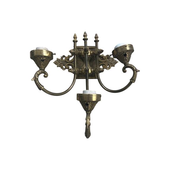 Antique Brass Ornate Candle Sconce 3 light - Picture 1 of 5
